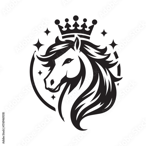 black and white horse wearing crown logo vector