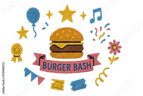 Celebrate with friends at a fun burger bash featuring decorations and tasty treats