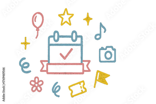 Creative illustration of a planner with event symbols showing preparation for a festive occasion