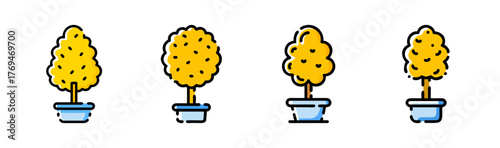 Vector illustration of topiary trees in pots sunflower designs scalable art eps icon
