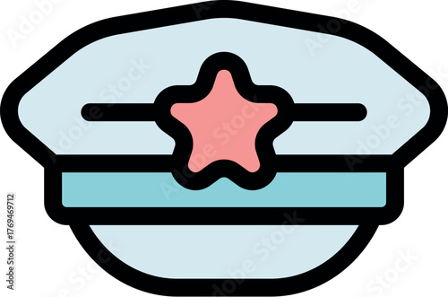 White captain hat with light blue band and pink star showing nautical profession, maritime career and leadership