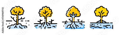 Abstract tree with roots below ground vector illustration scalable graphic element