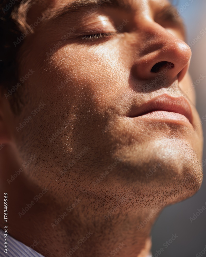 Obraz premium Close-up of businessman exhaling deeply in relief after completing a successful meeting.