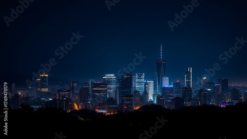 Wallpaper Mural A city skyline illuminated at night with long exposure and deep blue tones. Torontodigital.ca
