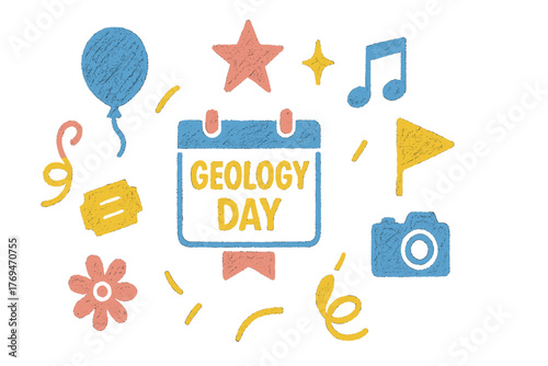 Celebrating Geology Day with fun decorations and symbols in vibrant colors