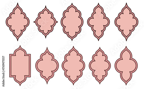Elegant blush pink Moroccan inspired frame designs for creative projects, branding, and event decor, perfect for adding a touch of worldly sophistication