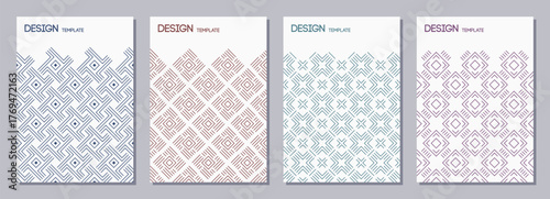 Set of flyers, posters, banners, placards, brochure design templates A6 size. Graphic design templates with simple outline isolated geometric color shapes. Vector background.