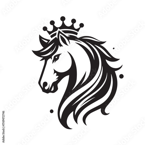 black and white horse wearing crown logo vector