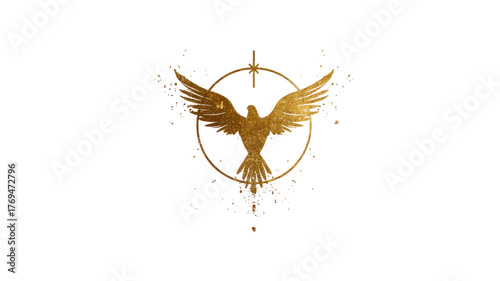 Golden Eagle Emblem with Wings on white Background