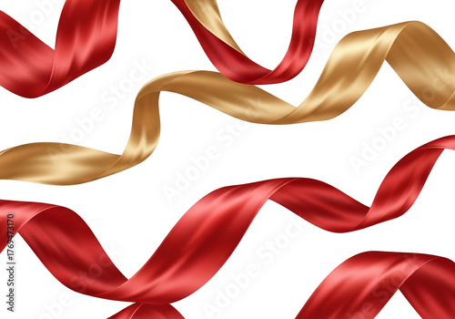 Flowing Red and Gold Ribbons in Elegant Wave Pattern on White Background