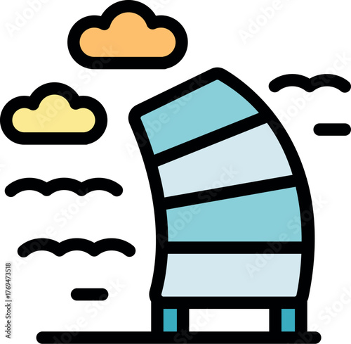 Modern skyscraper rising against a cloudy sky, showcasing innovative architectural design and urban development