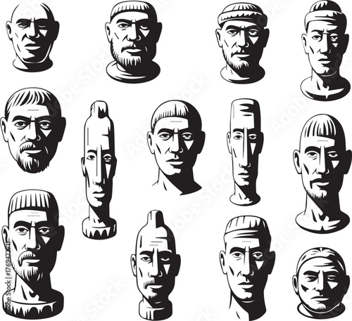Collection of Stylized Ancient Human Busts