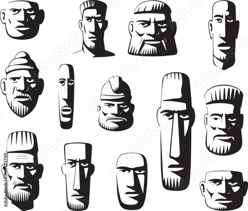 Collection of Stylized Ancient Human Busts