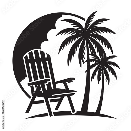 Vintage Chair With Palm Shadows On Beach Silhouette Scene