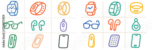 Trendy devices and accessories displayed in colorful illustrations for modern technology enthusiasts