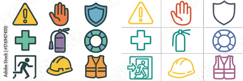 Safety symbols for workplace awareness and emergency preparedness in various sectors