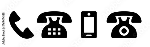 Phone icons set. Black icons isolated on white background.