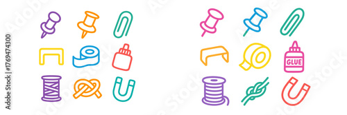 Colorful collection of stationery items displayed on a vibrant background for creative projects