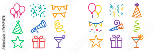 Colorful party decorations with balloons, confetti, and festive items for celebrations in a fun and lively setting