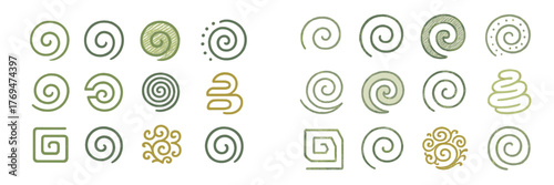 Spiral designs in various styles showcasing elegant patterns and artistic creativity in a simple layout