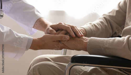 Wallpaper Mural Caregiver hands gently holding elderly person hands in wheelchair, showing compassion, support, and trust in healthcare or nursing home setting Torontodigital.ca