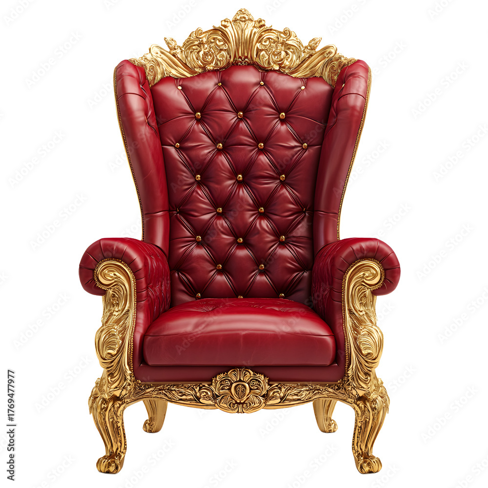 Obraz premium Luxurious Red Quilted Leather Throne Chair with Ornate Gold Detailing