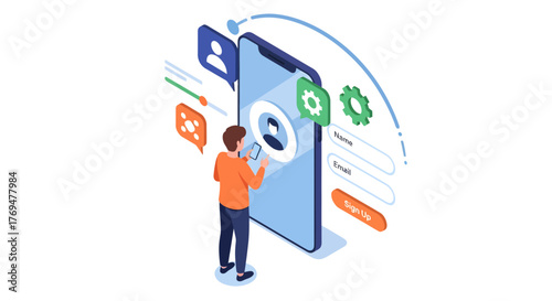Effortless mobile registration experience with intuitive smartphone interface, perfect for app developers and user onboarding flows, originally a vector graphic.
