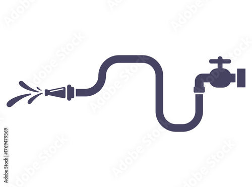 Icon of a hose with water for watering a lawn. Flat illustration.