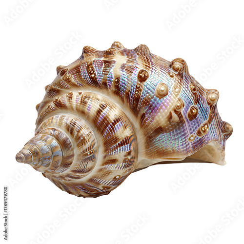 Detailed spiral seashell with intricate patterns isolated on transparent background