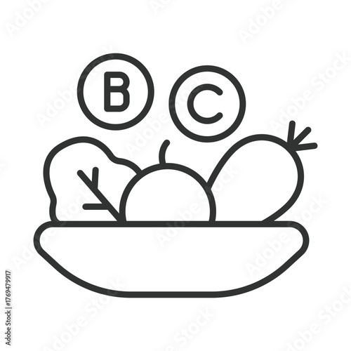 Vitamins icon in line design. vitamins, nutrition, supplements, food, healthy, wellness, diet on white background vector. vitamins editable stroke icon