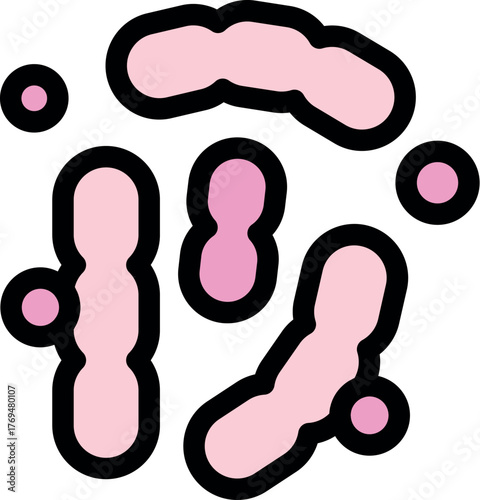 Microscopic view of various pink bacteria and viruses, highlighting their structure and multiplication process