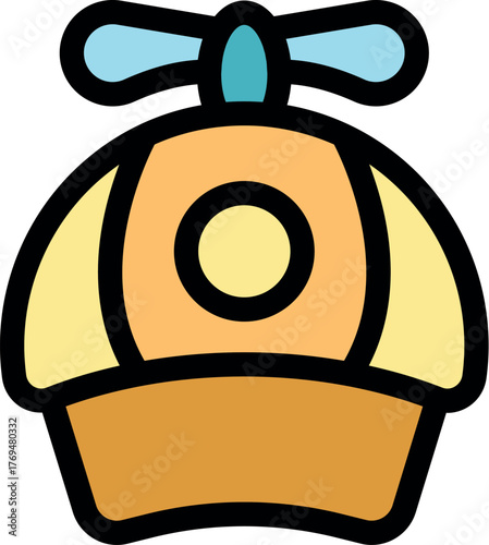 Cartoon illustration of a summer hat with a rotating propeller on top, perfect for hot days and playful activities