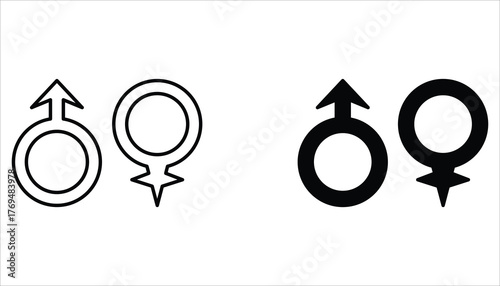 Gender symbol icon set. Sex genders. Gender vector icons. Male and Female. Isolated on white background.