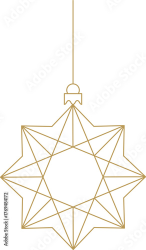 Geometric gold christmas star bauble vector icon, elegant hanging ornament design.