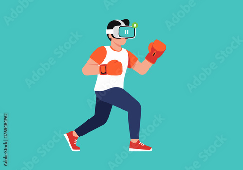 Virtual Reality Boxing A Fitness Icon Depicting a Person Engaged in Simulated Boxing with VR Headset