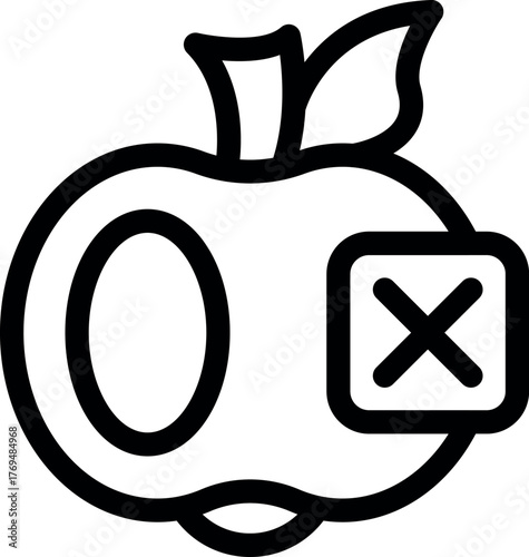 Cross mark on apple showing rejection of genetically modified food and organisms