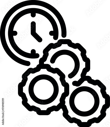 Clock managing working rotating gears representing effective time management, productivity, and seamless workflow integration