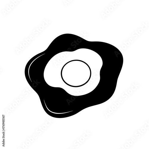 Black and white graphic illustration of a fried egg with circular yolk design on transparent background