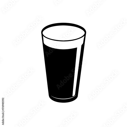 Illustration of a filled pint glass with a black liquid on a white background on transparent background