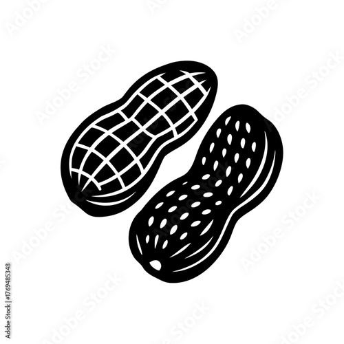 Illustration of two peanuts in their shells with different shell patterns on transparent background