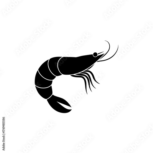 Illustration of a single black shrimp with visible antennae and segmented body on transparent background