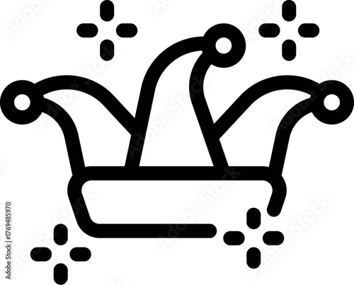 Jester hat with bells sparkling, representing fun, humor, and entertainment
