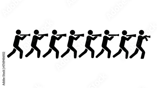 Group of Stick Figures Shouting Through Megaphones: Announcement and Protest