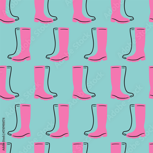Spring Rubber Boots Vector Seamless Pattern