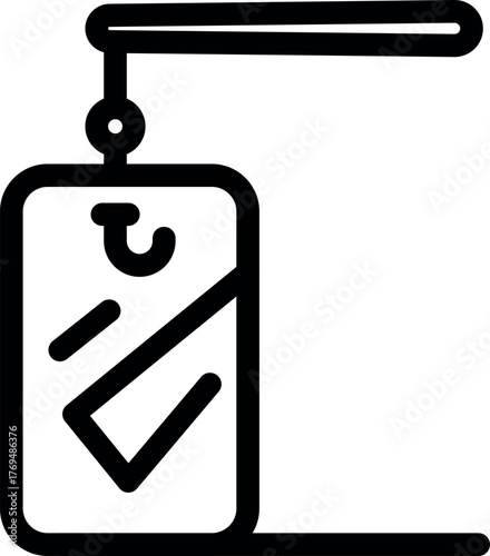 Public transport card hanging showing validation check mark icon, simple style