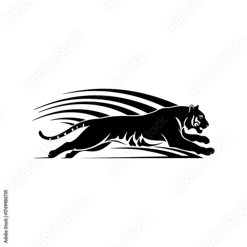 Running Tiger Silhouette Vector, Wild Animal