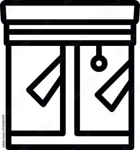 Simple black and white line drawing of a window with venetian blinds partially open, letting in sunlight