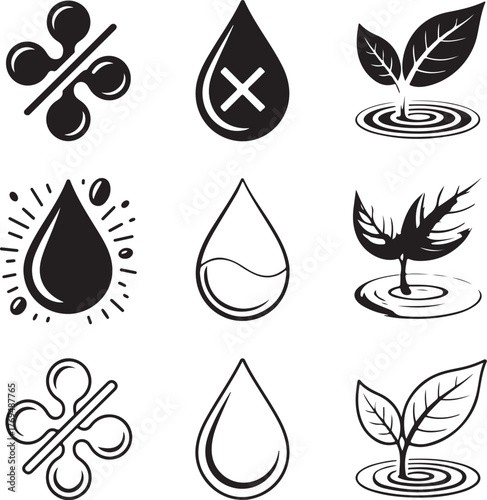 Detailed phosphate free icon set with nine different symbols sign graphic