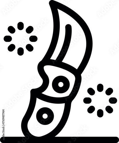 Karambit knife cutting swiftly, creating motion lines, symbolizing speed, precision, and power