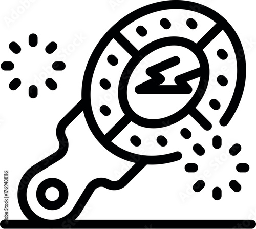 Electric polishing tool making surface smooth and shiny, emitting sparks around the polishing wheel